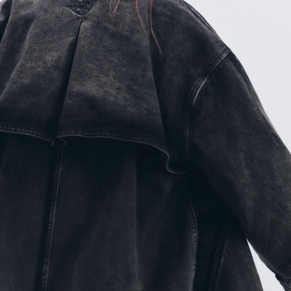 ZARA Denim Trench Coat Jacket Long Oversized Size L/XL - Picture 7 of 11